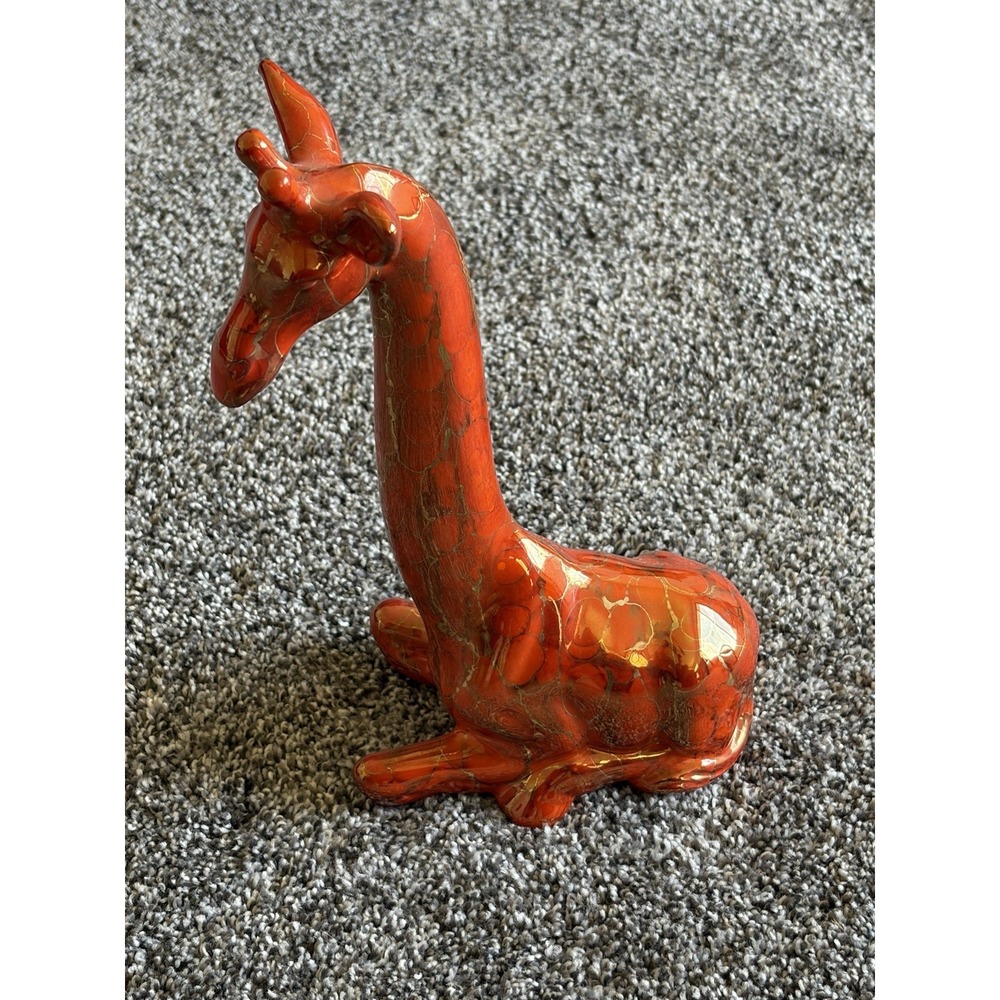 Ceramic Giraffe Figure 11" Orange Gold Abstract Vintage 1990s Animal Decor